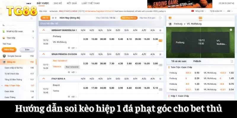 Hướng dẫn soi kèo hiệp 1 đá phạt góc cho bet thủ